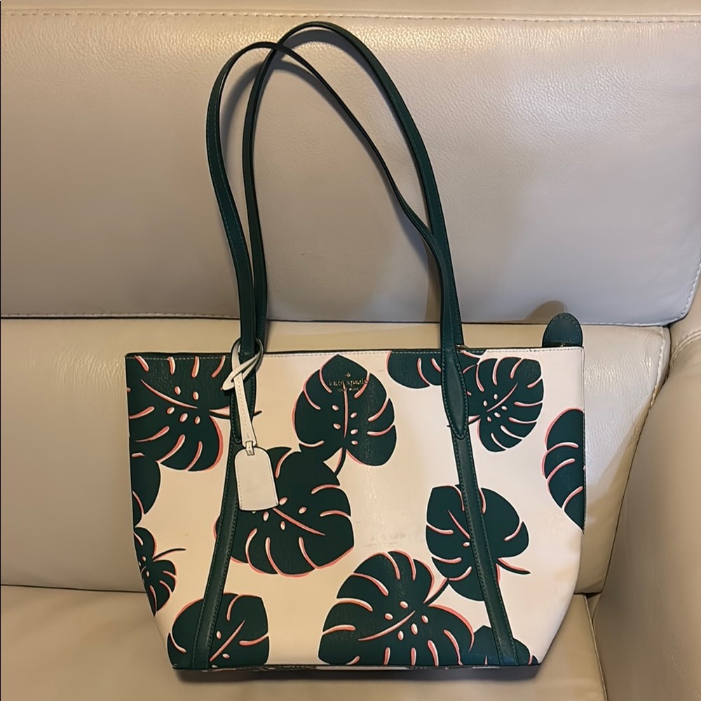 Tropical Leaf Print Monstera Kate Spade Tote Bag with matching wallet / key ring